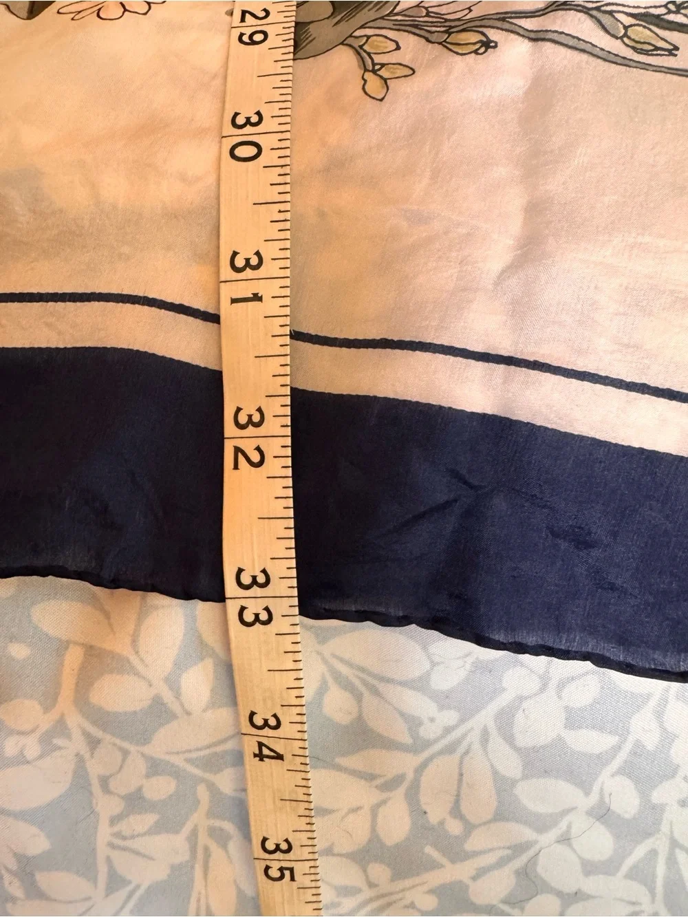 Leo Tagashi Large Floral 100% Silk-Scarf in Navy & Cream